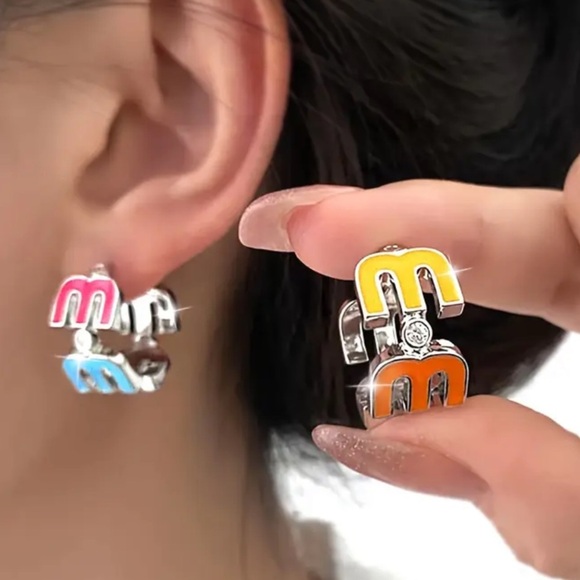 Colorful M Initial Earrings - Picture 1 of 3